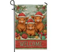 Drapeau de jardin en forme de vaches, chapeaux de Père Noël festifs de Noël en toile de jute rouge double face pour extérieur, pelouse, porche, terrasse, entrée, 30,5 x 45,7 cm