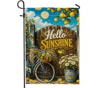 Drapeau de jardin en forme de vélo, été rustique citron chrysanthème jaune été double face en toile de jute pour extérieur, terrasse, pelouse, porche, entrée, camping 30,5 x 45,7 cm