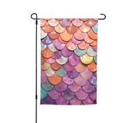 Drapeau de jardin en forme d'écailles de sirène 30,5 x 45,7 cm vertical double face Drapeau de bienvenue pour cour saisonnière Vacances extérieures Bannière Panneau Décoration extérieure