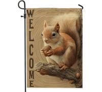 Drapeau de jardin en forme d'écureuil, branche de gland rustique d'automne marron d'automne double face en toile de jute pour extérieur, porche, pelouse, terrasse, 30,5 x 45,7 cm