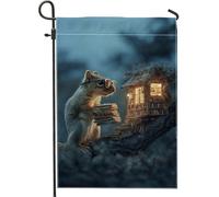 Drapeau de jardin en forme d'écureuil, livres fantastiques arbre d'automne bleu double face en toile de jute décorative pour extérieur, pelouse, porche, terrasse, entrée, 30,5 x 45,7 cm