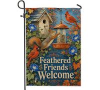 Drapeau de jardin en forme d'écureuil rustique cardinal bleu automne double face en toile de jute décorative pour extérieur, terrasse, pelouse, porche, balcon 30,5 x 45,7 cm