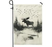 Drapeau de jardin en forme d'élan - Silhouette noire - Décoration extérieure pour l'automne - Bannière double face en toile de jute pour décoration de la maison et de la pelouse - 30,5 x 45,7 cm