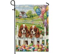 Drapeau de jardin en forme d'épagneul Cavalier King Charles de Pâques, 30,5 x 45,7 cm, double face pour décoration extérieure, clôture de ferme, motif chiot, drapeau de maison, petit drapeau de