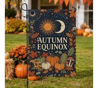 Drapeau de jardin en forme d'équinoxe d'automne céleste 30,5 x 45,7 cm | Motif soleil céleste et lune, drapeau de cour, feuillage de récolte d'automne, accents de champignons et glands