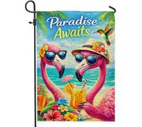 Drapeau de jardin en forme d'oiseau tropical, colibri tropical, pêche d'été, toile de jute double face, décoration extérieure pour extérieur, terrasse, pelouse, porche, balcon 30,5 x 45,7 cm