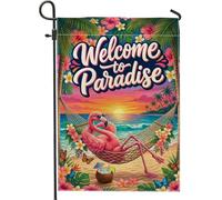 Drapeau de jardin en forme d'oiseau tropical, hamac de plage tropicale, noix de coco, pêche d'été, toile de jute, drapeaux décoratifs double face pour extérieur, pelouse, porche, terrasse, entrée