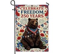 Drapeau de jardin en forme d'ours - Bannières de feux d'artifice patriotiques festifs - Jour de l'indépendance - En toile de jute rouge - Double face - Décoration extérieure pour pelouse, porche