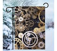 Drapeau de jardin en lin à engrenages mécaniques Steampunk - 30,5 x 45,7 cm - Décorations extérieures - Simple face - Pour toutes les saisons - Pour pelouse extérieure - Halloween - Noël - Drapeaux de