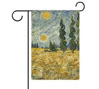 Drapeau de jardin en lin avec champs de blé et cyprès - 32,6 x 47,5 cm - Drapeau de jardin vertical double face - Décoration extérieure saisonnière pour cour de ferme, vacances, fête des mères