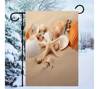Drapeau de jardin en lin avec coquillages et étoile de mer sur le sable - 30,5 x 45,7 cm - Décoration extérieure - Simple face - Toutes saisons - Pour pelouse extérieure - Pour Halloween, Noël