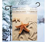 Drapeau de jardin en lin avec étoile de mer sur le sable - 30,5 x 45,7 cm - Décoration extérieure - Simple face - Toutes saisons - Pour pelouse extérieure - Pour l'extérieur - Halloween - Noël