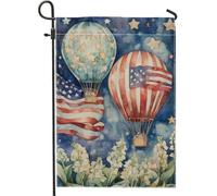 Drapeau de jardin en montgolfière d'été - Bannière décorative patriotique rouge et bleue - Drapeau double face pour le jour de l'indépendance - Décoration de pelouse extérieure - 30,5 x 45,7 cm