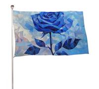 Drapeau de jardin en mosaïque géométrique avec rose bleue - 91 x 152 cm - Bannière décorative pour cour, porche, pelouse, ferme