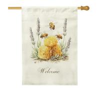 Drapeau de jardin en nid d'abeille Welcome Bees, bannière de décoration d'intérieur en toile de jute double face pour printemps été extérieur pelouse 71 x 101 cm