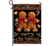 Drapeau de jardin en pain d'épices, cloche festive de Noël en toile de jute rouge double face pour extérieur, terrasse, pelouse, porche, balcon, 30,5 x 45,7 cm