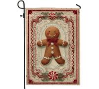 Drapeau de jardin en pain d'épices, Noël festif en forme de canne à sucre d'orge à la menthe poivrée de Noël rouge double face en toile de jute pour extérieur, terrasse, pelouse, porche, balcon, 30,5