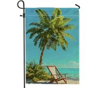 Drapeau de jardin en palmier, chaise de plage tropicale décontractée, océan, bleu été, toile de jute double face, petit drapeau de jardin, cour, pour extérieur, terrasse, pelouse, porche, balcon, 30,5