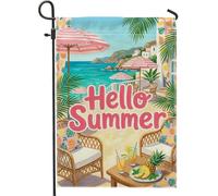 Drapeau de jardin en palmier, drapeau d'été tropical, plage, cocktail, été, turquoise, double face, en toile de jute, drapeaux décoratifs pour extérieur, pelouse, porche, terrasse, entrée, 30,5 x 45,7