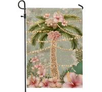 Drapeau de jardin en palmier tropical, bannière extérieure de décoration florale de pêche, décoration de la maison d'été, drapeau de cour double face pour pelouse et fête, 30,5 x 45,7 cm