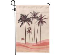 Drapeau de jardin en palmier tropical, pêche et corail, bannière de pelouse, décoration extérieure double face en toile de jute pour fêtes d'été, maison et jardin, 30,5 x 45,7 cm
