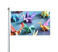Drapeau de jardin en papier origami multicolore imprimé grues 0,9 x 1,5 m