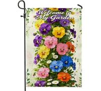 Drapeau de jardin en pensée, chrysanthème, vigne printanière, multicolore, double face, en toile de jute, drapeaux décoratifs pour extérieur, porche, pelouse, terrasse, 30,5 x 45,7 cm