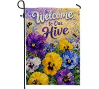 Drapeau de jardin en pensée, fleur d'abeille, printemps jaune, toile de jute double face, drapeaux décoratifs pour extérieur, pelouse, porche, terrasse, entrée, 30,5 x 45,7 cm