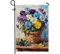 Drapeau de jardin en pensée, motif floral impressionnisme, feuilles printanières, violettes, double face, en toile de jute, drapeaux décoratifs pour extérieur, terrasse, pelouse, porche, balcon, 30,5