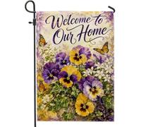Drapeau de jardin en pensée, motif floral printanier, papillon, lierre, violet, toile de jute double face, pour extérieur, terrasse, pelouse, porche, balcon, 30,5 x 45,7 cm