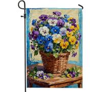 Drapeau de jardin en pensée, motif floral vibrant, panier de table bleu printemps double face en toile de jute pour extérieur, terrasse, pelouse, porche, balcon, 30,5 x 45,7 cm