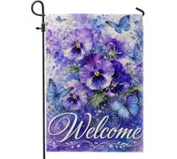 Drapeau de jardin en pensée, motif papillon élégant, floral, violet, double face, en toile de jute décorative pour extérieur, porche, pelouse, terrasse, 30,5 x 45,7 cm