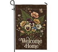 Drapeau de jardin en pensée, vintage rustique, fougère papillon, marron, double face, décoration extérieure pour extérieur, porche, pelouse, terrasse, 30,5 x 45,7 cm