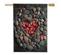 Drapeau de jardin en pierre en forme de cœur, pétales de rose rouge, bannière rustique pour décoration d'intérieur et d'extérieur, double face pour Saint-Valentin, printemps, vacances, cour, 71 x 101