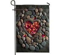 Drapeau de jardin en pierre en forme de cœur, pétales de rose rouge, bannière rustique pour décoration d'intérieur et d'extérieur, double face pour Saint-Valentin, printemps, vacances, cour, 30,5 x