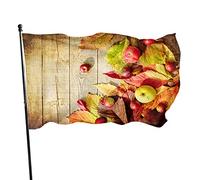 Drapeau de jardin en planche de bois de fruits d'automne 0,9 x 1,5 m coloré bordure alimentaire d'automne feuilles mortes sur une vieille table en bois drapeaux de jardin en polyester maison patio p