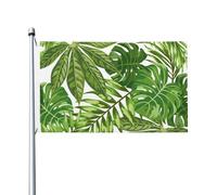 Drapeau de jardin en polyester double face, motif feuilles tropicales, palmiers exotiques et feuillage de jungle, vert nature, 152 x 91 cm, avec œillets.