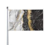 Drapeau de jardin en polyester double face, motif marbre noir, blanc et or, 152 cm x 91 cm, avec œillets