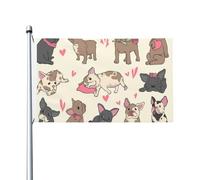 Drapeau de jardin en polyester double face représentant un chiot bouledogue français jouant, 152 x 91 cm, avec œillets.