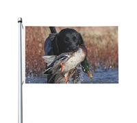 Drapeau de jardin en polyester double face représentant un chiot labrador noir mignon, idéal pour la chasse aux canards (1,5 m x 0,9 m), avec œillets.