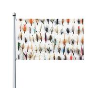 Drapeau de jardin en polyester double face « White Fish Selection of Traditional Truite Fishing Flies » (152 x 91 cm) avec œillets