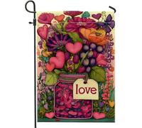 Drapeau de jardin en pot, cœurs fantaisistes, fleurs, pêche printanière, double face, en toile de jute, drapeaux décoratifs pour extérieur, porche, pelouse, terrasse, 30,5 x 45,7 cm