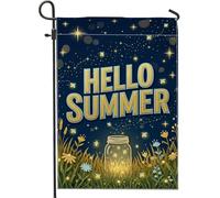 Drapeau de jardin en pot - Fleurs de lucioles festives d'été - Bleu marine - Double face - Décoration extérieure pour pelouse, porche, terrasse, entrée - 30,5 x 45,7 cm