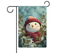 Drapeau de jardin en toile de jute avec bonhomme de neige souriant et feuilles de houx, double face, 30,5 x 45,7 cm