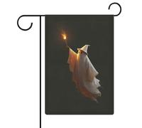 Drapeau de jardin en toile de jute avec fantôme mignon tenant une torche orange, drapeau de jardin saisonnier, double face, pour maison, cour, 30,5 x 45,7 cm