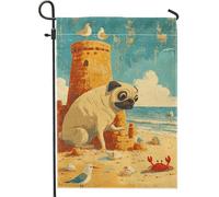 Drapeau de jardin en toile de jute avec joli château de sable, bannière de décoration extérieure, drapeau de pelouse en toile de jute sur le thème des animaux, décoration d'intérieur 30,5 x 45,7 cm