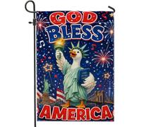 Drapeau de jardin en toile de jute bleue - Torche festive patriotique - Statue de la liberté - Drapeau décoratif double face pour extérieur, terrasse, pelouse, porche, entrée, camping - 30,5 x 45,7 cm