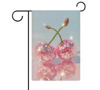 Drapeau de jardin en toile de jute double face avec deux cerises roses disco 30,5 x 45,7 cm