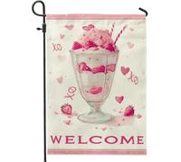 Drapeau de jardin en toile de jute double face avec motif crème glacée, fraises, cœurs, pêche, pour extérieur, terrasse, pelouse, porche, entrée, camping, 30,5 x 45,7 cm