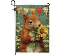 Drapeau de jardin en toile de jute double face avec motif écureuil, animal orange tenant un tournesol, décoration de pelouse saisonnière 30,5 x 45,7 cm